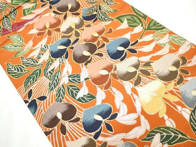 平和屋着物●西陣　白綾苑大庭 　六通柄袋帯　唐織　草花文　金糸　正絹　逸品　CABA5042hy 平和屋着物○西陣 白綾苑大庭 六通柄袋帯 唐織 草花文 金糸 正絹 逸品