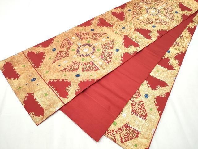 平和屋着物○桝屋高尾 全通柄 本袋帯 唐織 吉祥花文 金銀糸 正絹 逸品