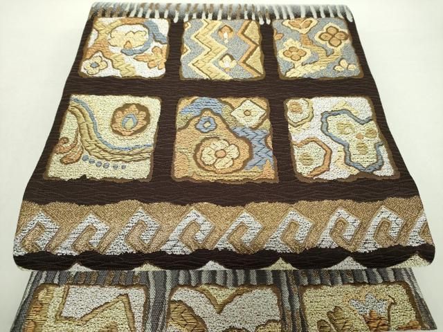 平和屋着物●六通柄袋帯　唐織　珀稜　色紙花文　金銀糸　正絹　逸品　DAAZ0809ps 平和屋着物○六通柄袋帯 唐織 珀稜 色紙花文 金銀糸 正絹 逸品