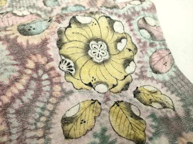 平和屋着物○太鼓柄袋帯 絞り 辻が花 銀通し地 正絹 逸品 DAAZ0889ps