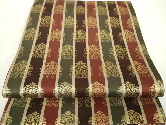 平和屋着物●本場筑前博多織　つけ帯　名物裂花間道　笹蔓緞子　正絹　逸品　DAAZ0242ps 平和屋着物○本場筑前博多織 つけ帯 名物裂花間道 笹蔓