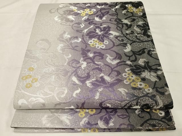 M288 葡萄　唐草　銀通し　麻の葉　両面全通　正絹　袋帯　未使用極美品 M288 葡萄 唐草 銀通し 麻の葉 両面全通 正絹 袋帯 未使用極美品 正絹