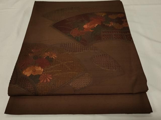 平和屋着物○中国三大刺繍 スワトウ刺繍 相良刺繍 太鼓柄袋帯 紬地 地