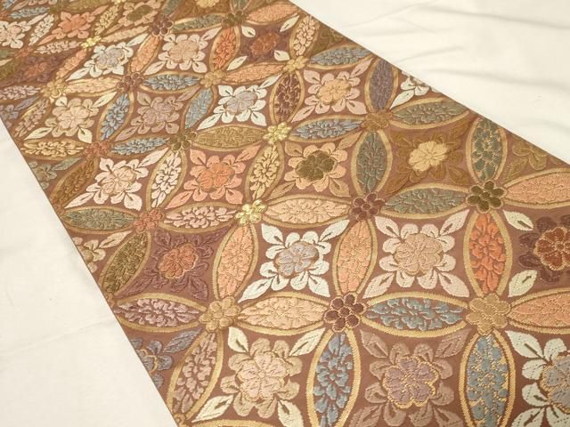 平和屋着物●六通柄袋帯　唐織　草木染　七宝花文　金糸　正絹　逸品　CABA2294dy 平和屋着物○六通柄袋帯 唐織 草木染 七宝花文 金糸 正絹 逸品