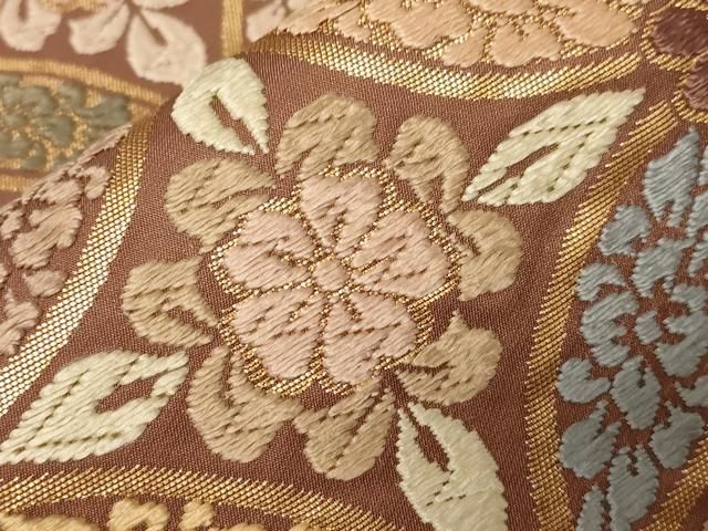 平和屋着物○六通柄袋帯 唐織 草木染 七宝花文 金糸 正絹 逸品