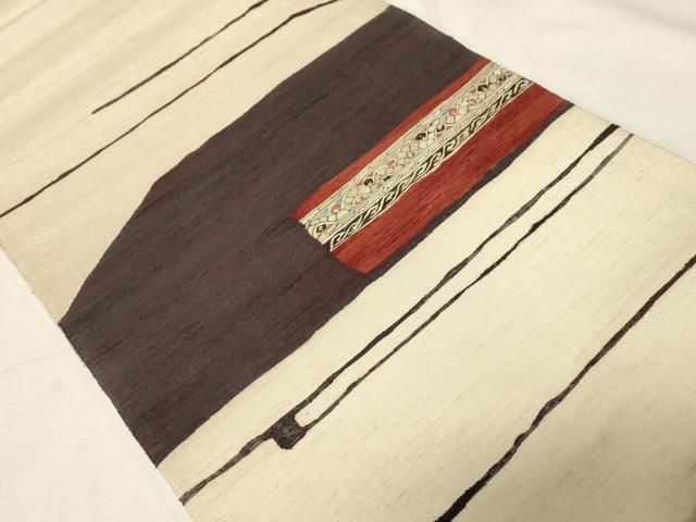 平和屋着物●九寸名古屋帯　手描き　紬地　休み鳥文　正絹　逸品　CABA2215dy 平和屋着物○九寸名古屋帯 手描き 紬地 休み鳥文 正絹 逸品