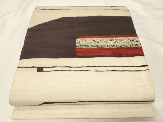 平和屋着物○本場筑前博多織 八寸名古屋帯 吉祥花文 正絹 逸品