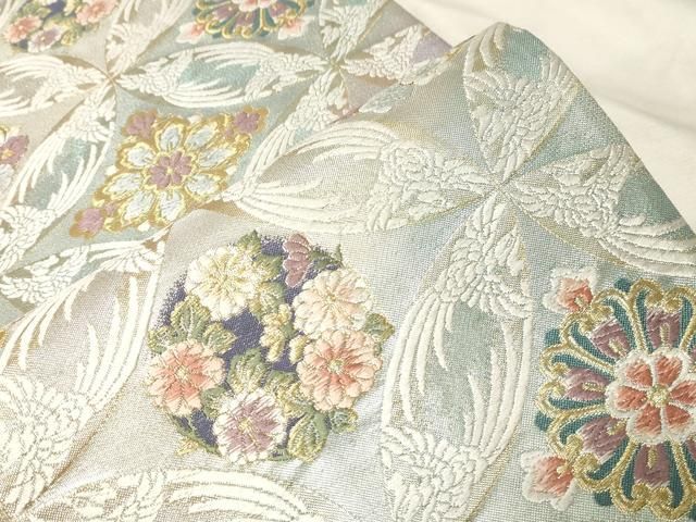 平和屋着物○六通柄袋帯 唐織 花鳥文 金糸 正絹 逸品 CABA2307dy