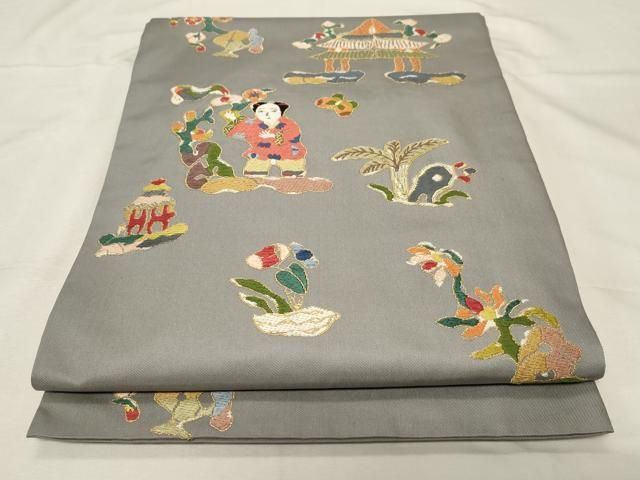 平和屋着物○六通柄 本袋帯 人物文 金糸 正絹 逸品 CABA2349dy