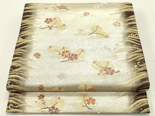 平和屋着物○西陣の名門 加納幸謹製 六通柄袋帯 松葉桜文 金糸 正絹