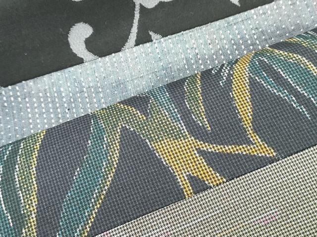 平和屋着物●六通柄袋帯　本場大島紬地　切嵌　花唐草横段文　黒地　さが美扱い　正絹　逸品　DAAY0476ob 平和屋着物○六通柄袋帯 本場大島紬地 切嵌 花唐草横段文 黒地 さが美