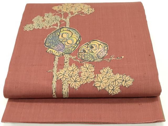 平和屋着物●八寸名古屋帯　すくい織　フクロウ　正絹　逸品　CAAZ4334hy 平和屋着物○八寸名古屋帯 すくい織 フクロウ 正絹 逸品 CAAZ4334hy 平和屋