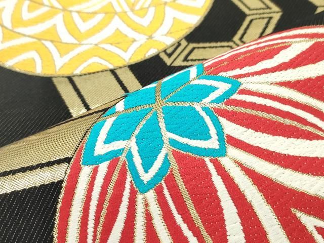 平和屋着物○六通柄袋帯 唐織 鞠文 黒地 金糸 正絹 逸品 DAAY0486ob