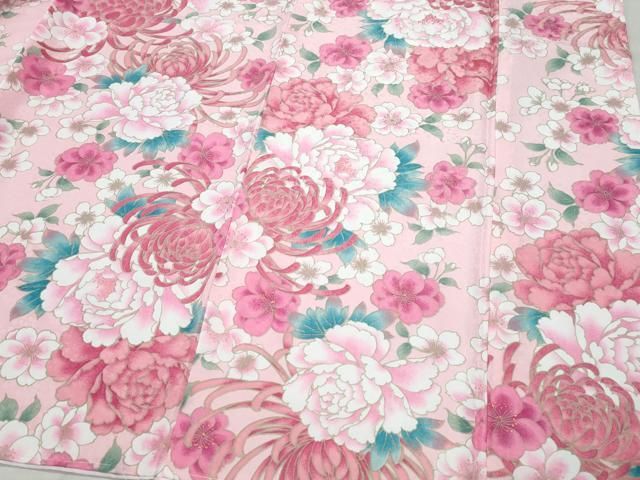 平和屋着物○小振袖 二尺袖 乱菊花文 金彩 洗える着物 未使用