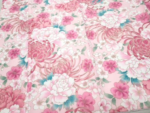 平和屋着物○小振袖 二尺袖 乱菊花文 金彩 洗える着物 未使用