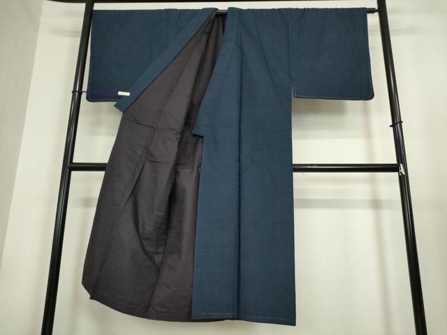 平和屋着物○男性 紬 アンサンブル 紺藍色 正絹 逸品 DAAY9353az
