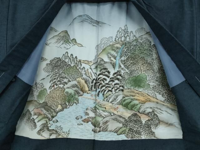 平和屋着物○男性 紬 アンサンブル 紺藍色 正絹 逸品 DAAY9353az