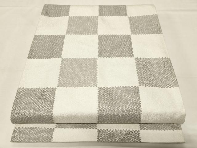 平和屋着物●全通柄袋帯 市松文様 銀糸 正絹 逸品 CABA2283dy