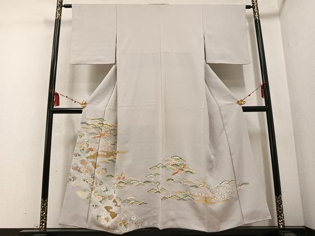 平和屋着物○豪華色留袖 駒刺繍 宝尽くし熨斗花文 金彩 正絹 逸品
