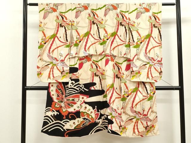 平和屋着物 アンティーク 大正ロマン 七五三 女の子 ７歳 祝着 四つ身 鳳凰舞蝶文 金銀彩 ze