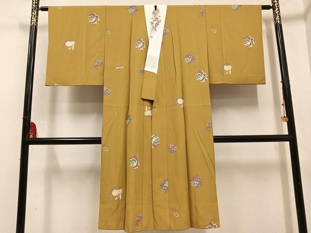 平和屋着物●長襦袢　無双仕立て　月兎　犬　張り子　糸巻　毬　半衿刺繍　正絹　逸品　AABD4422ph 平和屋着物○長襦袢 無双仕立て 月兎 犬 張り子 糸巻 毬 半衿刺繍