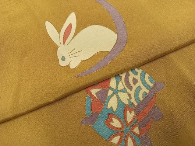 平和屋着物○長襦袢 無双仕立て 月兎 犬 張り子 糸巻 毬 半衿刺繍