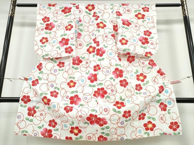 平和屋着物∴夏物　浴衣　子供　女の子　椿　綿　逸品　CABA0491ng 平和屋着物∴夏物 浴衣 子供 女の子 椿 綿 逸品 CABA0491ng