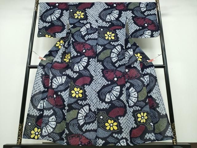 平和屋着物∴夏物 浴衣 有松鳴海絞り 流水地紙花文 綿 逸品