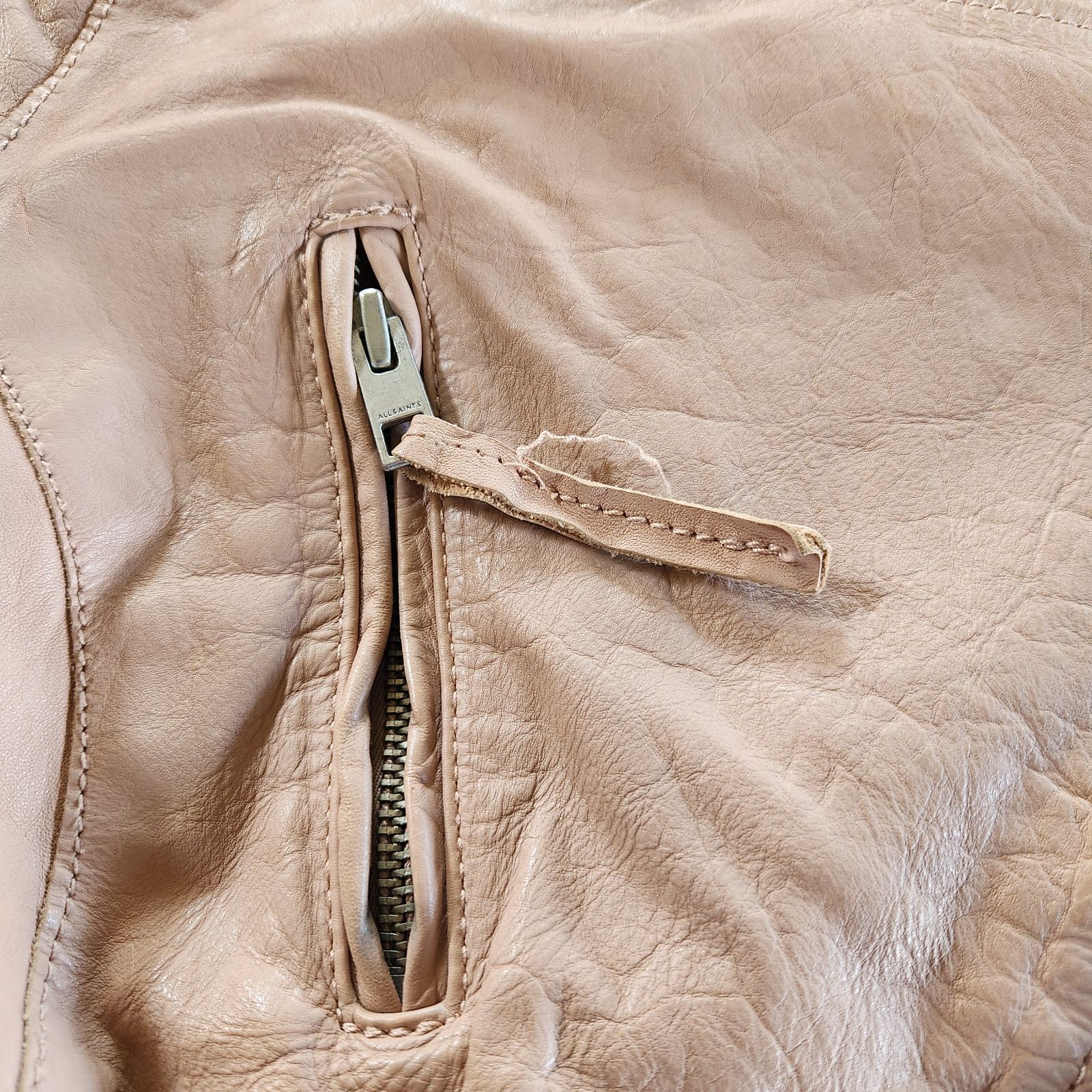 美品『オールセインツ』ダブルライダースレザーバイカージャケット 羊革 ベージュ オールセインツ All Saints ダブルライダース レザージャケット