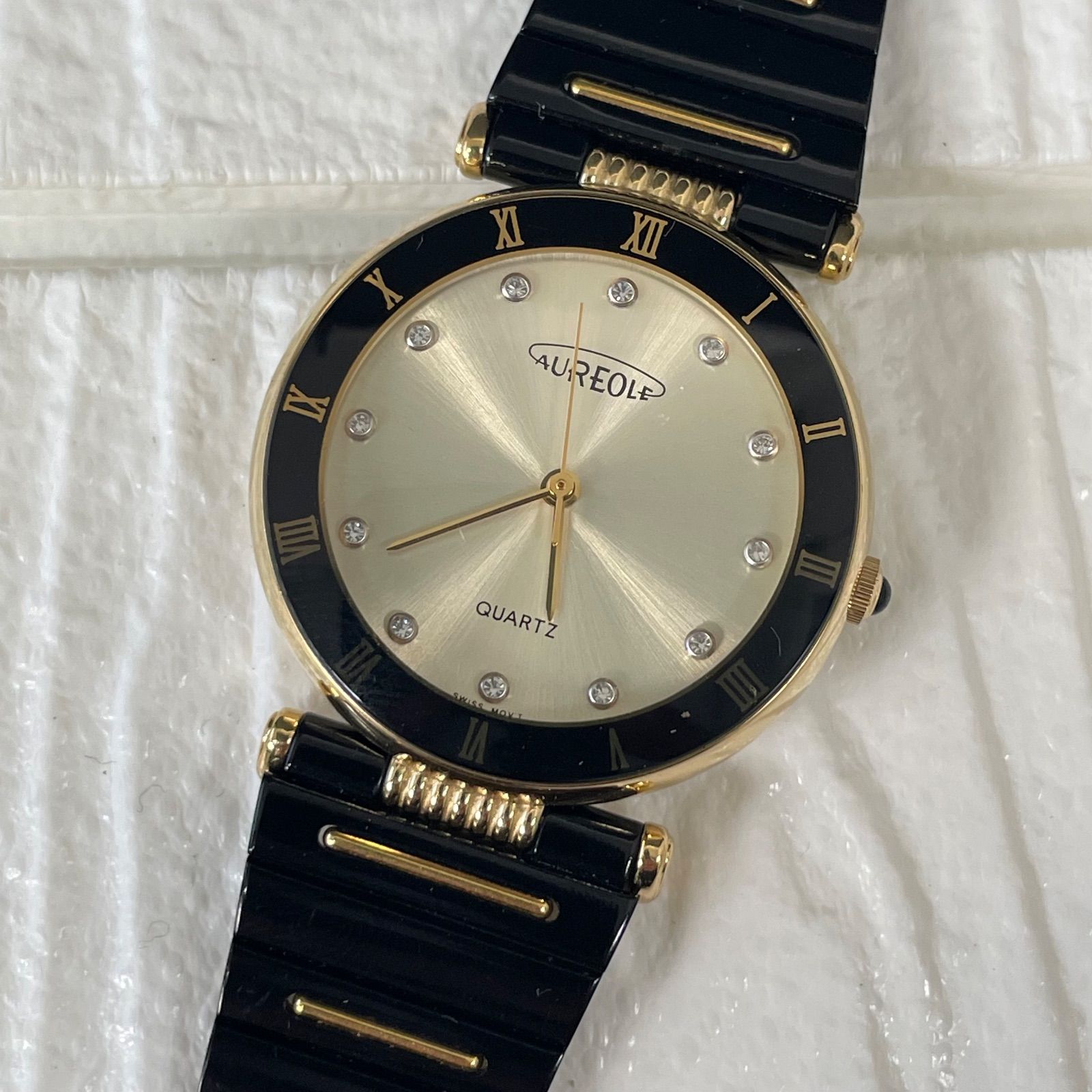 オレオール　 ゴールド 腕時計 AUREOLE オレオール レディース腕時計 稼働品 ゴールド×ブラック ユニ