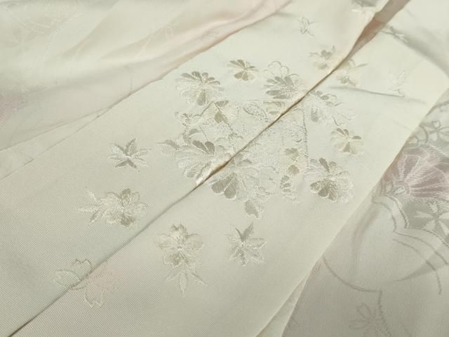 平和屋着物●長襦袢　無双仕立て　片輪車舞桜地紋　暈し染め　半衿刺繍　正絹　逸品　DAAY5934ud 平和屋着物○長襦袢 無双仕立て 片輪車舞桜地紋 暈し染め