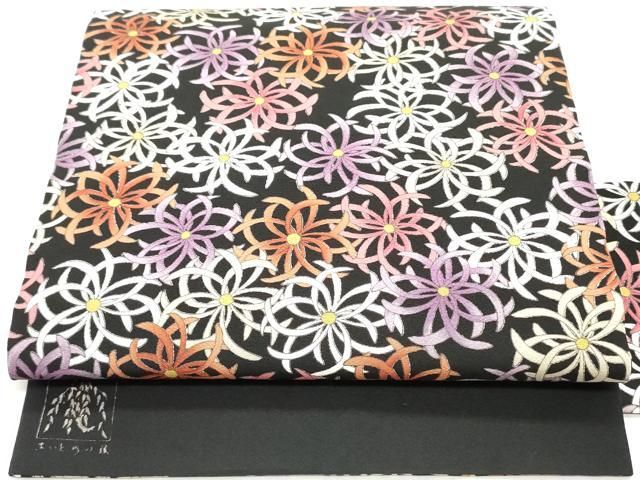 平和屋着物○小糸敏夫 九寸開き名古屋帯 乱菊文 黒地 正絹 逸品