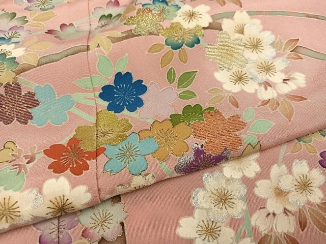 平和屋着物○豪華色留袖 友禅 手描き 桜 金銀彩 正絹 逸品 AABD3958ph 平和