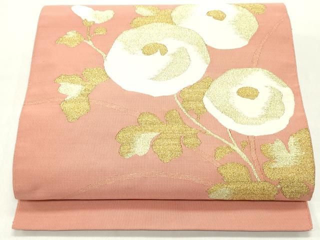 平和屋着物●爪掻き本綴れ　八寸名古屋帯　草花文　金銀糸　正絹　逸品　DAAY8037cm 平和屋着物○爪掻き本綴れ 八寸名古屋帯 草花文 金銀糸