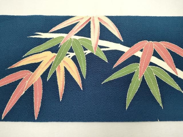 平和屋着物●本加賀友禅作家　和田与吉　九寸名古屋帯　笹竹文　鬼しぼ縮緬　正絹　逸品　DAAX9842fe 平和屋着物○本加賀友禅作家 和田与吉 九寸名古屋帯 笹竹文 鬼しぼ縮緬