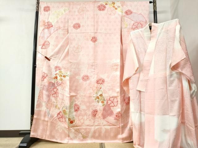 平和屋着物○豪華振袖・長襦袢セット 駒刺繍 絞り 扇面青海波花唐草文