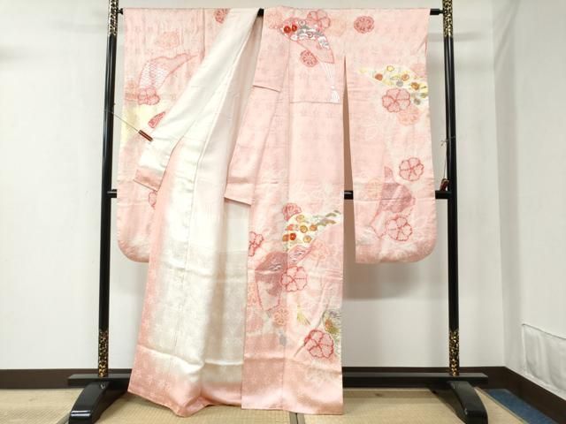 平和屋着物○豪華振袖・長襦袢セット 駒刺繍 絞り 扇面青海波花唐草文