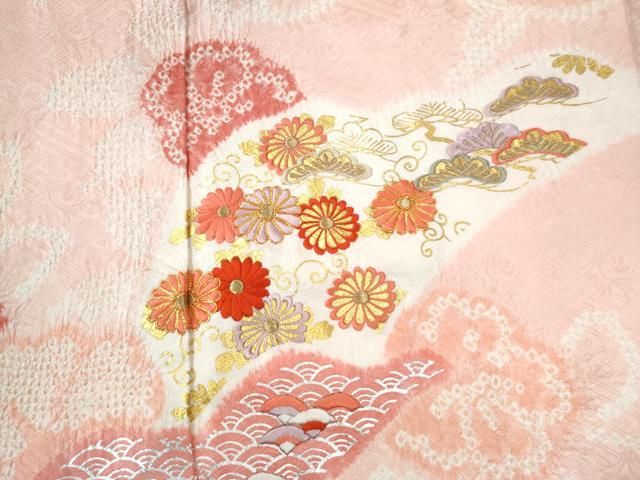 平和屋着物○豪華振袖・長襦袢セット 駒刺繍 絞り 扇面青海波花唐草文