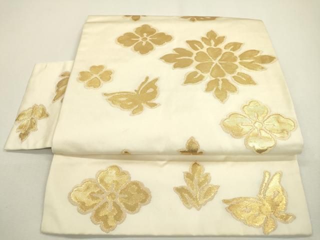 平和屋着物○つけ帯 舞蝶花文 金糸 正絹 逸品 DAAX9854fe 平和屋