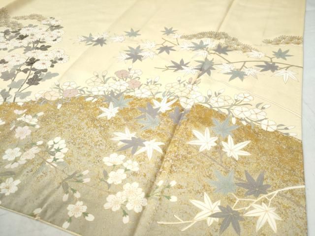 平和屋着物●豪華色留袖　駒刺繍　草花文　金彩　正絹　逸品　CAAZ3999yc 平和屋着物○豪華色留袖 駒刺繍 草花文 金彩 正絹 逸品 CAAZ3999yc 平和