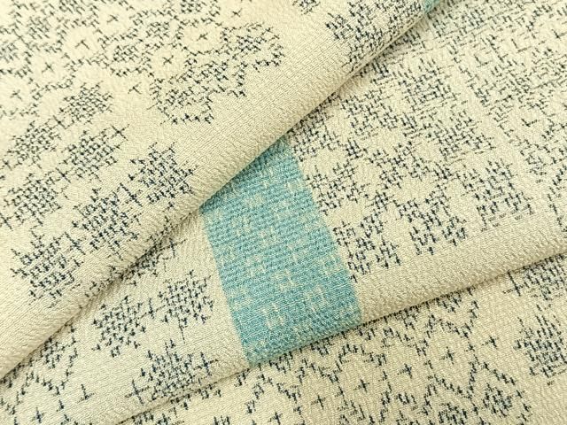 平和屋着物▽本塩沢 訪問着 単衣 色紙重ね文 正絹 逸品 AABD0124fy