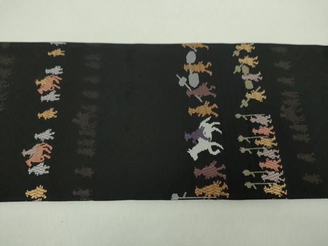 平和屋着物○九寸名古屋帯 唐織 大名行列 黒地 正絹 逸品 DAAZ0289ps 平和