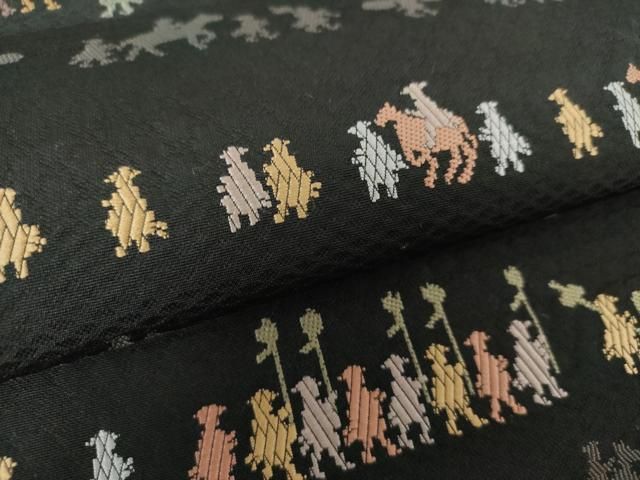 平和屋着物●九寸名古屋帯　唐織　大名行列　黒地　正絹　逸品　DAAZ0289ps 平和屋着物○九寸名古屋帯 唐織 大名行列 黒地 正絹 逸品 DAAZ0289ps 平和