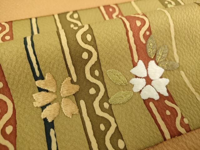 平和屋着物○八寸名古屋帯 間道 金糸 正絹 逸品 DAAT0196ob