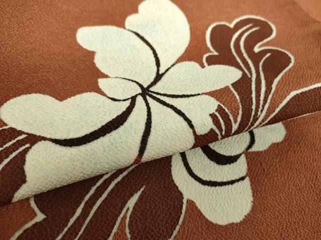 平和屋着物○九寸名古屋帯 型染 草花文 鬼しぼ縮緬 正絹 逸品