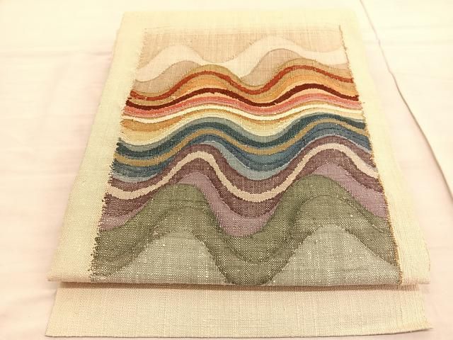 平和屋着物●八寸名古屋帯　紬地　波文様　正絹　逸品　BAAV8505hv 平和屋着物○八寸名古屋帯 紬地 波文様 正絹 逸品 BAAV8505hv