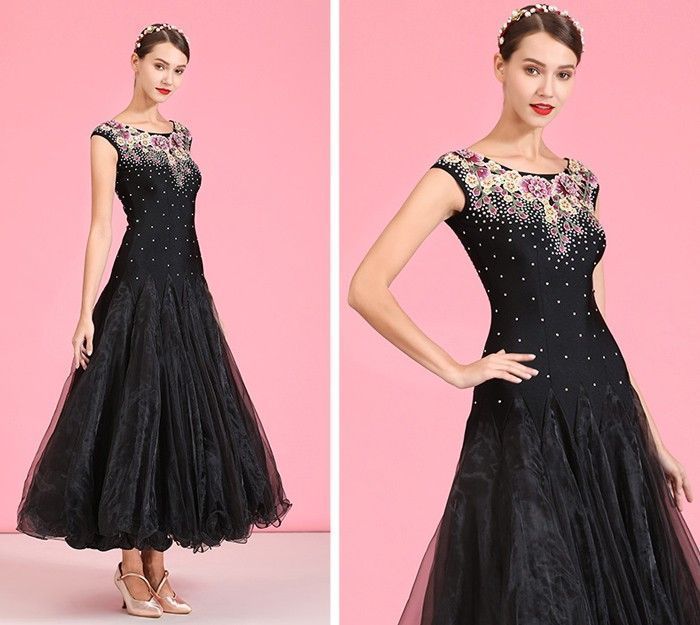 h*4様 Xmas☆sale【社交ダンス】スタンダードドレス♡練習着ブラック黒 クリスマスセール 社交ダンスワンピース黒