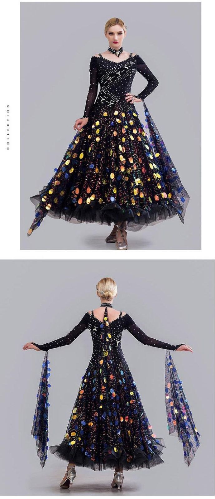 社交ダンスドレス フロート 上品 長袖 スタンダード 社交ダンス衣装