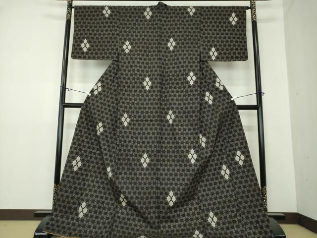 平和屋着物●本場大島紬　7マルキ　総絣　花菱文　ロング丈　正絹　逸品　未使用　DAAZ0205ps 平和屋着物○本場大島紬 7マルキ 総絣 花菱文 ロング丈 正絹 逸品 未