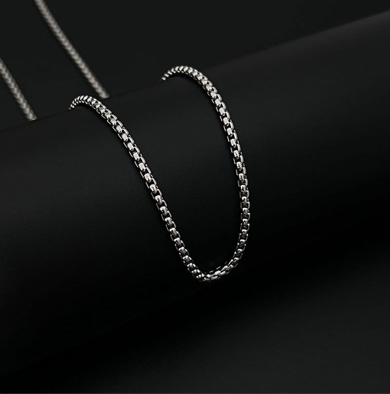 男女兼用 ボックスチェーン ステンレス ネックレス シルバー 幅4mm